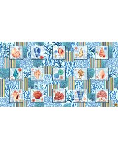 Deep Blue Sea: Shell Blocks  (sold by 2/3 yard repeat) -- Studio E Fabrics 5792-17 lt blue