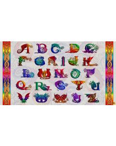 Rainbow Dragon:  Alphabet Panel Ecru (2/3 yard) -- Studio E Fabrics 5849p-44