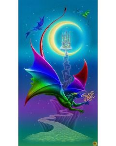 Rainbow Dragon:  Dragon Panel Cyan (2/3 yard) -- Studio E Fabrics 5850p-76