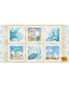 Beach Bound: 6 image Beach Pillow Panel (2/3 yard) -- Henry Glass Fabrics 601-41 multi