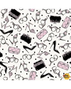 Dress Obsessed: Tossed Accessories -- Studio E Fabrics 6678-2 white/pink