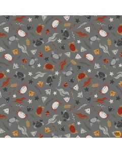 Water Babies: Crab and Fish Allover Charcoal -- Studio E Fabrics 6686-98 charcoal
