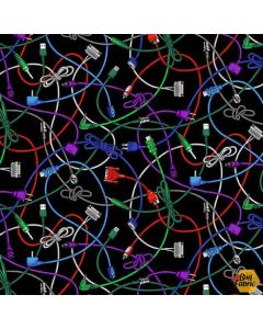 Data Point: Computer Electrical Cables Black -- Studio E Fabrics 6868-96