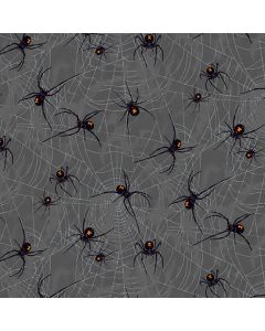 Mystery Manor: Spiders Black/Gray - Andover Fabrics A-200-c
