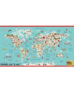 ABC: World Map Panel (2/3 yard)  -- Makower UK tp-2398-1
