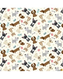 Paw-sitively Awesome Dog: Tossed Dogs Ivory - Studio E Fabrics 7448-44