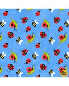 Gnome is Where Your Garden Grows: Ladybugs and Snails Blue -- Henry Glass 9445-11 blue - 3 yards 2" remaining