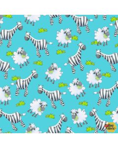 Noah's Story: Zebra and Sheep Blue -- Henry Glass Fabrics 9456-11