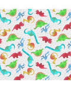 Dinosaur Kingdom: Dinosaur Tossed Allover White -- Henry Glass Fabrics 9758-1