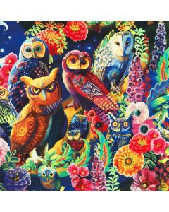 Night Owls: Colorful Owls Nature - Robert Kaufman Fabrics ahhd-22072-268 nature