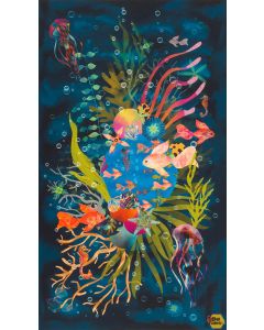 Oceanica: Fish Panel (2/3 yard) - Robert Kaufman Fabrics aqsd-22404-9 navy