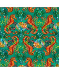 Oceanica: Seahorses Teal - Robert Kaufman Fabrics aqsd-22406-213 teal