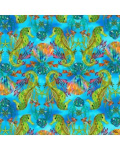 Oceanica: Seahorses Blue - Robert Kaufman Fabrics aqsd-22406-4 blue