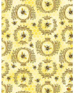 Queen Bee: Gold Bees and Crests -- Timeless Treasures Fabrics bee-cd1353 honey 