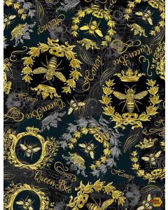 Queen Bee: Golden Crests Black -- Timeless Treasures Fabrics bee-cd1355 black 