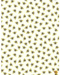 Queen Bee: Tiny Gold Honeybees -- Timeless Treasures Fabrics bee-cd1357 cream 