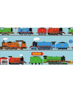 All Aboard with Thomas & Friends Train Line Blue (sold by 2/3 yard repeat) -- Riley Blake Fabrics c11006-blue