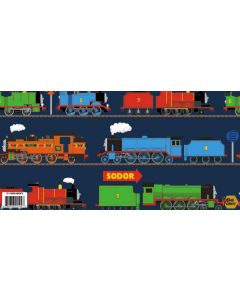 All Aboard with Thomas & Friends Train Line Navy (sold by 2/3 yard repeat) -- Riley Blake Fabrics c11006-navy