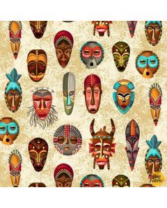 Kenya: Indigenous Masks Cream - Michael Miller Fabrics cx9986-crem-d