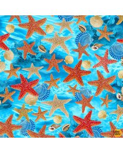 Jewels of the Sea: Starry Fish Aqua -- Michael Miller Fabrics dcx11125-aqua-d