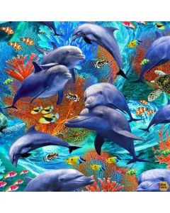 Jewels of the Sea: Dolphins Azure -- Michael Miller Fabrics dcx11127-azur-d