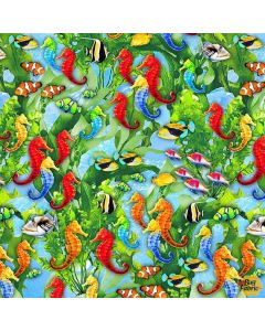 Jewels of the Sea: Seahorses Light Aqua -- Michael Miller Fabrics dcx11130-ltaq-d