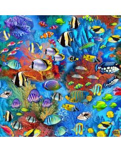Jewels of the Sea: Jewels of the Deep Azure Fish -- Michael Miller Fabrics dcx11131-azur-d