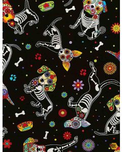 Sugar Skulls: Day of the Dead Dogs - Timeless Treasures Fabrics dog-c4640 black