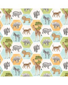 Baby Safari: Big Hexy Animals White -- Northcott Fabrics dp24673-10