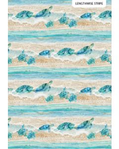Turtle Bay: Turtles Border Stripe Turquoise Multi -- Northcott Fabrics dp24716-64 - 1 yard 15" remaining