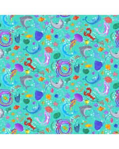 ABC 123: Sealife Toss Turquoise Multi  -- Northcott Fabrics 24948-64