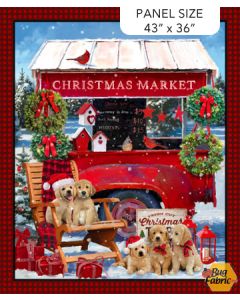 Golden Christmas: Christmas Market Dog Panel (1 yard) -- Northcott Fabrics dp25292-24 