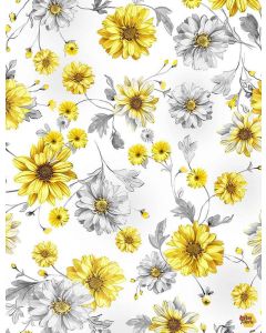 Queen Bee: Tossed Sunflowers Grey -- Timeless Treasures Fabrics fleur-cd1363 grey