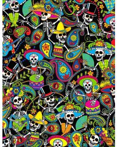 Sugar Skulls: Packed Day of the Dead Skeletons  - Timeless Treasures Fabrics fun-c1207 black
