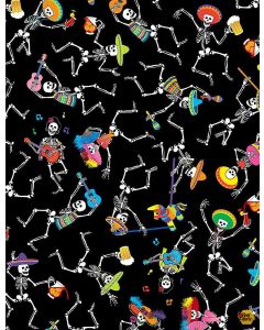 Sugar Skulls: Dancing Day of the Dead Skeletons  - Timeless Treasures Fabrics fun-c1208 black