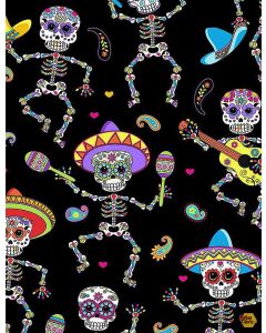 Sugar Skulls: Dancing Day of the Dead - Timeless Treasures Fabrics fun-c6538 bright
