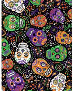 Sugar Skulls: Day of the Dead Mardi Gras Skulls  - Timeless Treasures Fabrics fun-c8664 black