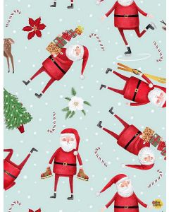 Christmas Countdown: Tossed Fun Santas -- Timeless Treasures Fabrics holiday-cd8978 sky