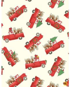 Christmas Countdown: Tossed Santa Trucks Cream -- Timeless Treasures Fabrics holiday-cd8980 cream
