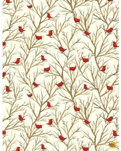 Christmas Countdown: Red Cardinals in Trees -- Timeless Treasures Fabrics holiday-cd8982 cream