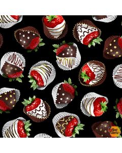 Chocolicious: Strawberry Delight Black -- Kanvas Fabrics 9843-12b