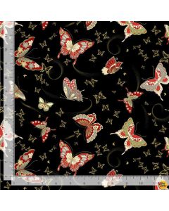 Kyoto Garden: Metallic Asian Butterflies Black -- Timeless Treasures Fabrics kyoto-cm1668 black
