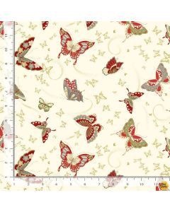 Kyoto Garden: Metallic Asian Butterflies Cream -- Timeless Treasures Fabrics kyoto-cm1668 cream 