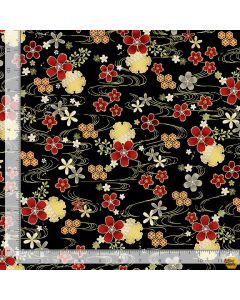 Kyoto Garden: Metallic Geo Florals -- Timeless Treasures Fabrics kyoto-cm1674 black
