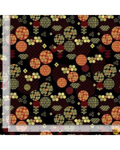 Kyoto Garden: Metallic Geo Japanese Circle Patches -- Timeless Treasures Fabrics kyoto-cm1675 black 