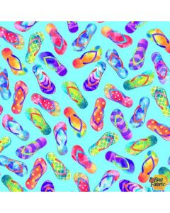 Feeling Groovy: Life is Better in Flip Flops Aqua -- Michael Miller Fabrics cx9813-aqua-d