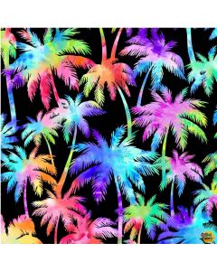 Feeling Groovy: Palm Trees Ocean Breeze Black -- Michael Miller Fabrics cx9815-blac-d