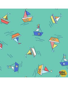 Make A Splash: Boats Turquoise -- Michael Miller Fabrics dc9363-turq-d