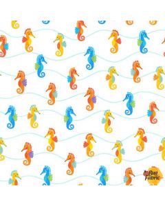 Under the Sea: Sea Ya Later Seahorse White -- Michael Miller Fabrics dc9561-whit-d