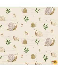Gnome Sweet Gnome: Happy Snails -- Michael Miller Fabrics dc9607 ecru